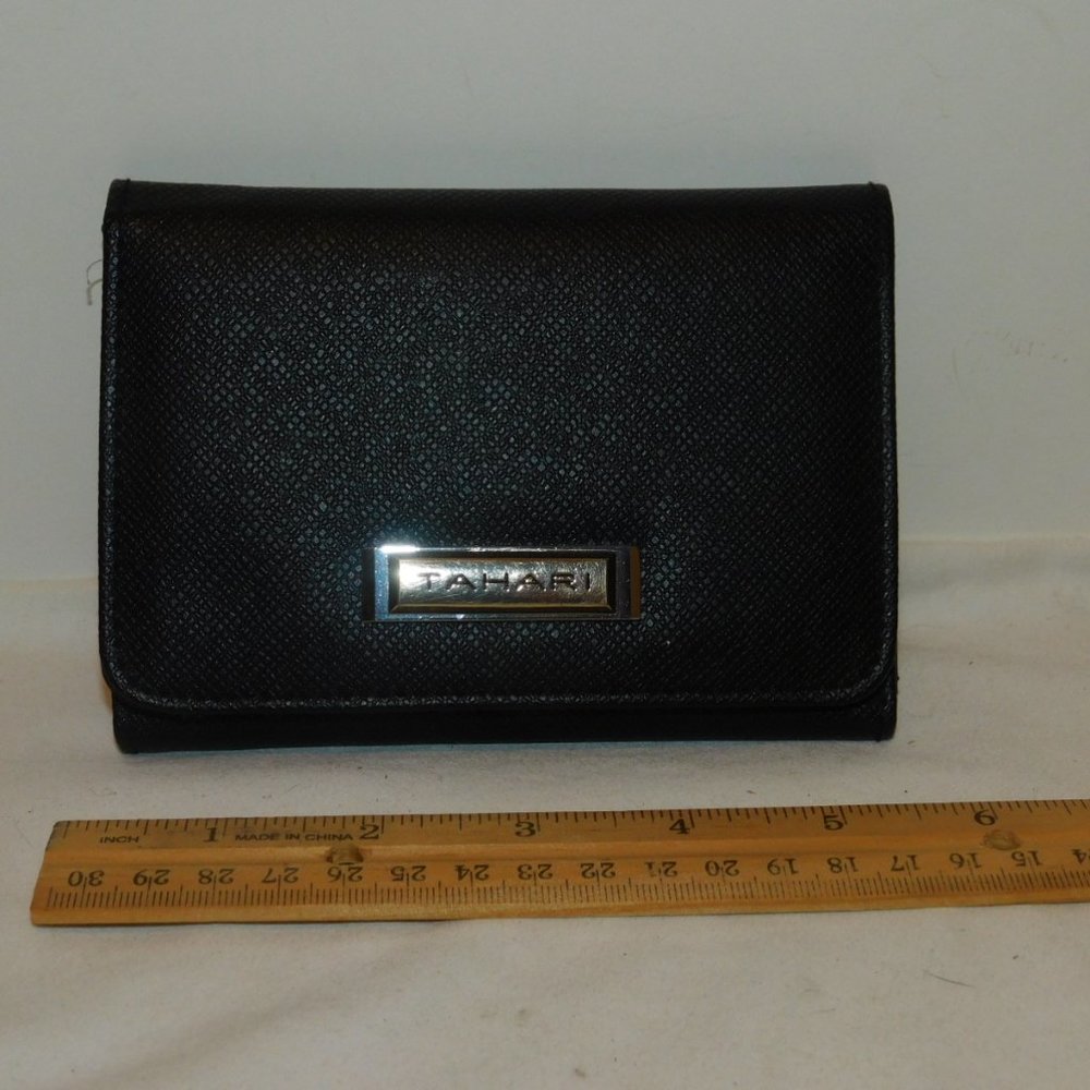 Tahari Black Textured Wallet with Silver Logo Plaque